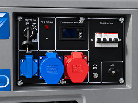 Αθόρυβη πετρελαιοκίνητη γεννήτρια 5.8 kW με DAVR, ταυτόχρονη μονοφασική και τριφασική έξοδο, ηλεκτρική εκκίνηση, ATS υποδοχή, πρίζες Schuko, CEE και ηχομονωμένο περίβλημα