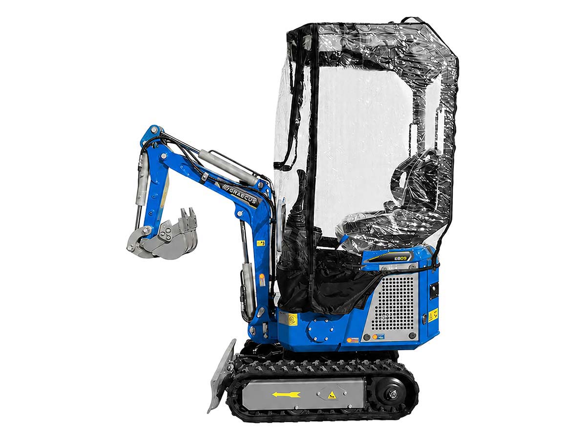 Σύστημα πλήρους κάλυψης καμπίνας (Enclosure) για μίνι εκσκαφέα EB07, για προστασία από βροχή, αέρα και σκόνη σε εξωτερική χρήση.