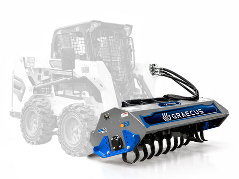 Υδραυλική φρέζα με ταχυσύνδεσμο τύπου Bobcat για προετοιμασία εδάφους, σπορά και φύτευση, με διπλή φορά εργασίας και βάθος έως 22 εκατοστά.
