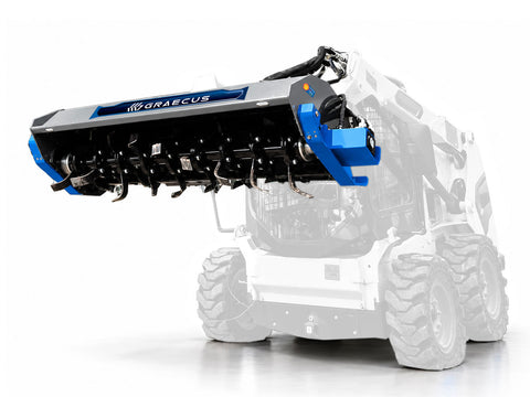 Υδραυλική φρέζα με ταχυσύνδεσμο τύπου Bobcat για προετοιμασία εδάφους, σπορά και φύτευση, με διπλή φορά εργασίας και βάθος έως 22 εκατοστά.